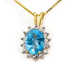 Genuine 1.0 ctw Blue Topaz & Diamond Pendant 10K Gold