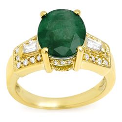 Genuine 4.55 ctw Emerald & Diamond Ring 10K Yellow Gold