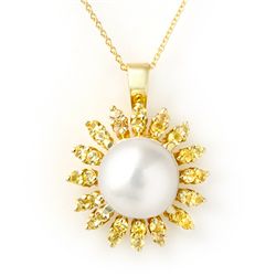 Genuine 1.50 ctw Yellow Sapphire & Pearl Necklace Gold