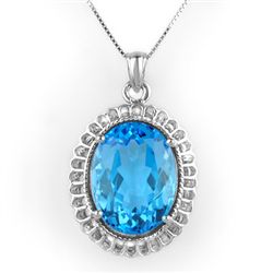 Genuine 18 ctw Blue Topaz Necklace 10K White Gold