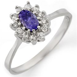 Genuine 0.60ctw Tanzanite & Diamond Ring 14K White Gold