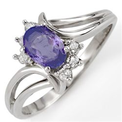 Genuine 0.70ctw Tanzanite & Diamond Ring 10K White Gold