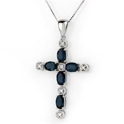 Genuine 3.15 ctw Blue Sapphire & Diamond Necklace Gold