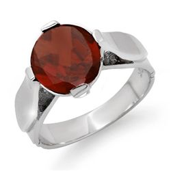 Genuine 3.5 ctw Garnet Solitaire Ring 10K White Gold
