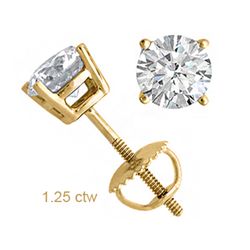 Natural 1.25 ctw Diamond Stud Earrings 14K Yellow Gold