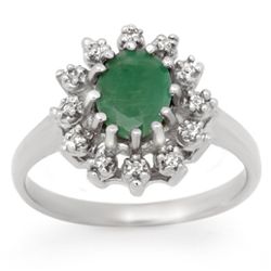 Genuine 1.46 ctw Emerald & Diamond Ring 10K White Gold