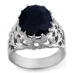 Genuine 12 ctw Blue Sapphire Men's Ring 10K White Gold