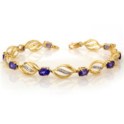 Genuine 5.6 ctw Tanzanite & Diamond Bracelet 10K Gold