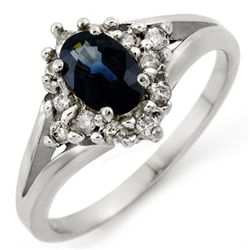 Genuine 1.05 ctw Blue Sapphire & Diamond Ring 10K Gold
