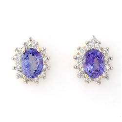 Genuine 4.25 ctw Tanzanite & Diamond Earrings 14K Gold