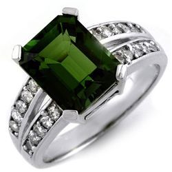 Genuine 4.47ct Green Tourmaline & Diamond Ring 10K Gold