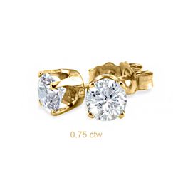 Natural 0.75 ctw Diamond Stud Earrings 14K Yellow Gold