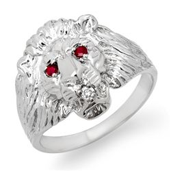 Genuine 0.09 ctw Ruby & Diamond Men's Ring White Gold