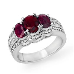 Genuine 3.5 ctw Ruby & Diamond Ring 14K White Gold