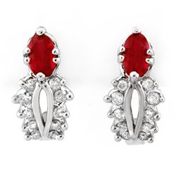 Genuine 0.90 ctw Red Sapphire & Diamond Earrings Gold