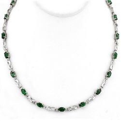 Genuine 7.02 ctw Emerald & Diamond Necklace White Gold