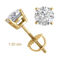 Natural 1.50 ctw Diamond Stud Earrings 14K Yellow Gold