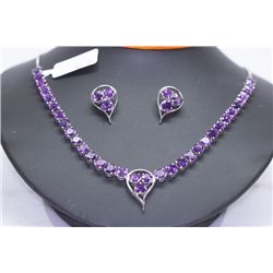 153.91 CTW AMETHYST NECKLACE AND EARRING SET .925 STERL