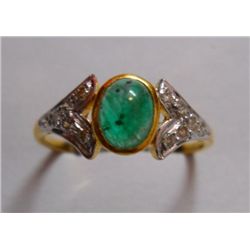 Ring of Diamond 0.17 Ctw,Emerald 0.55 Ctw in 1.936g 18kt Yellow Gold