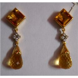 7.842g Earring in 18kt 5.12g Gold,0.2 Ctw Diamond,13.41 Ctw Citrine