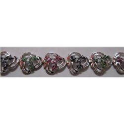 Emerald,Sapphire and Ruby 18.890g Bracelet in Silver