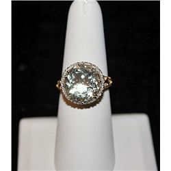 10K GOLD DIAMOND AND GREEN AMETHYST RING