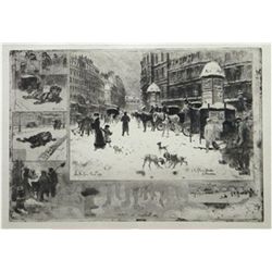 Felix Buhot "L’Hiver a Paris" Original Etching on Japon Paper