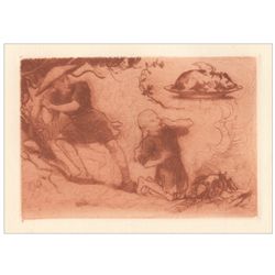 Frederick Stuart Church Original Etching "A Disseration Upon a Roast Pig"