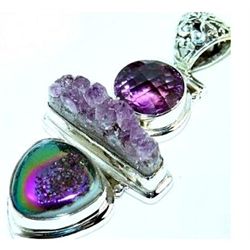 Coated Drusy, Amethyst & Amethyst Drusy Pendant