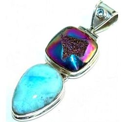 Coated Drusy & Larimar Pendant