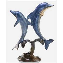 DOUBLE JUMPING DOLPHINS BRONZE SCULTURE