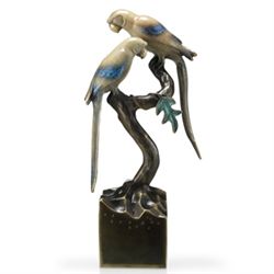 PARROTS ON BRANCH BRONZE SCULPTURE