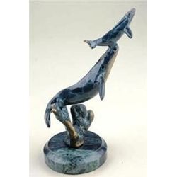 SURFACING WHALE WITH BABY BRONZE SCULPTURE