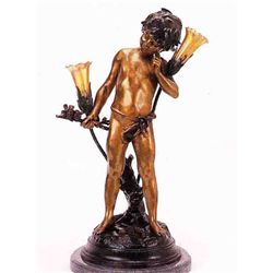 "PAN" BRONZE SCULPTURE LAMP - A. MOREAU