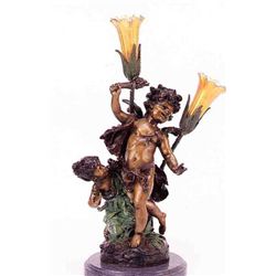  TORCH BOY  BRONZE SCULPTURE LAMP - A. MOREAU