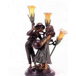  BOY & GIRL WITH BALL  BRONZE SCULPTURE LAMP - A. MOREAU