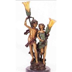  YOUNG LOVERS  BRONZE SCULPTURE LAMP - A.  MOREAU