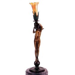 "FEMALE CANDLESTICK" BRONZE SCULPTURE LAMP - A. MOREAU