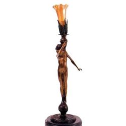 "MALE CANDLESTICK" BRONZE SCULPTURE LAMP - A. MOREAU