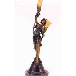  WINE DANCER  BRONZE SCULPTURE LAMP - A.  MOREAU