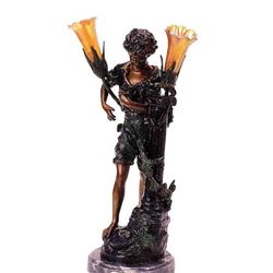 "LES AMANTS" BRONZE SCULPTURE LAMP - A. MOREAU