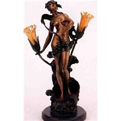 "NOVA LADY WITH SCARF" BRONZE SCULPTURE LAMP - A. MOREAU