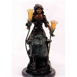 "RED RIDING HOOD" BRONZE SCULPTURE LAMP - A.  MOREAU