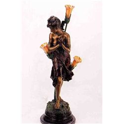 "MANDOLIN ON BACK" BRONZE SCULPTURE LAMP - A. MOREAU