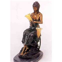 "SITTING PRETTY" BRONZE SCULPTURE LAMP - A.  MOREAU