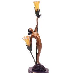 "GIRL WITH DOVE" BRONZE SCULPTURE LAMP - LEFAGUAYS