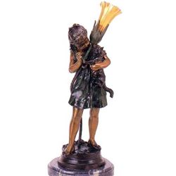  GIRL HOLDING CAT  BRONZE SCULPTURE LAMP - JERANIERI