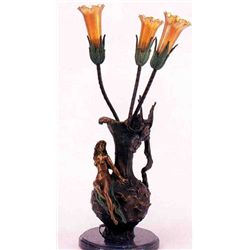 "HANDLED VASE WITH NUDE" BRONZE SCULPTURE LAMP - DEBUT