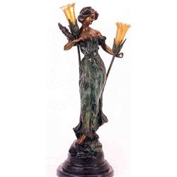 "YARN SPINNER" BRONZE SCULPTURE LAMP - DELMAS