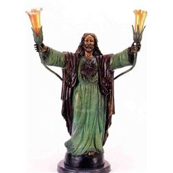 "SACRED HEART" BRONZE SCULPTURE LAMP - P. DUBOIS